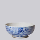 Large Blue and White Porcelain Floral Bowl