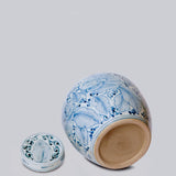 Blue and White Flat Top Porcelain Rose Jar